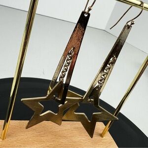 Brushed Gold Tone Star Drop Earrings